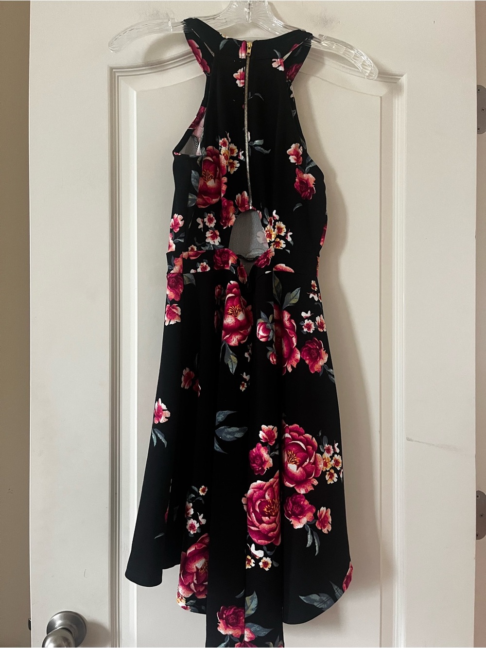 Crave Fame Black Floral Halter Fit-and-Flare Dress Hi-Low Juniors Size Small - Picture 3 of 8